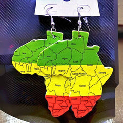 African Map Wood Earring